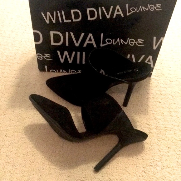🔻Wild Diva🔻Adora Mules Stiletto Heels Black Suede Shoes - Picture 3 of 12